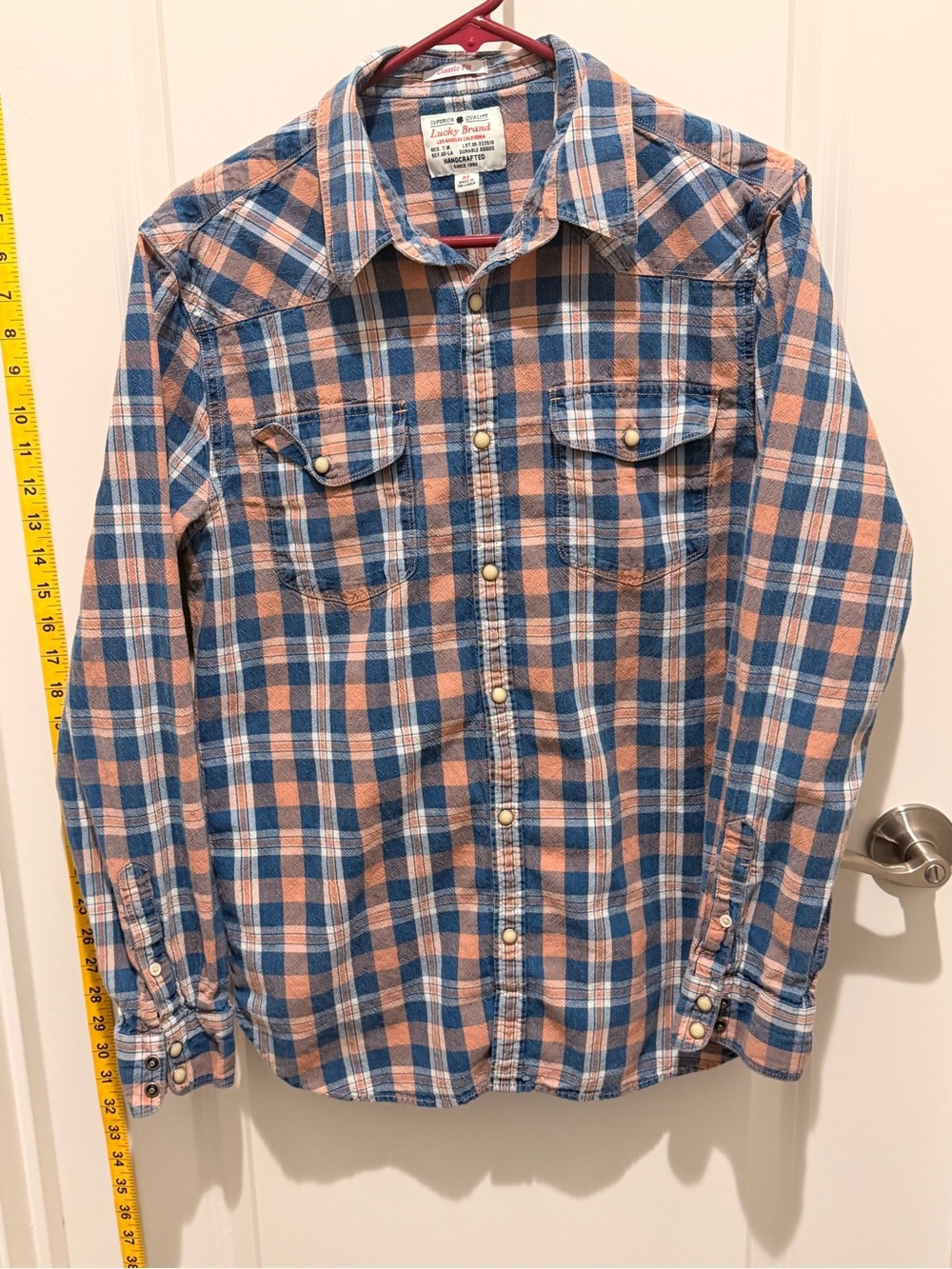 Lucky Brand Blue & Peach Plaid Button-Up Shirt